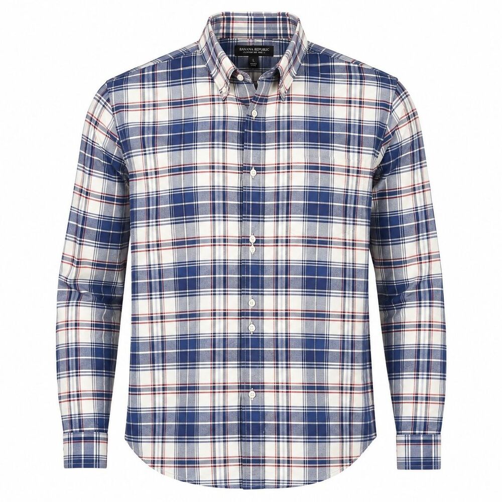 Banana Republic Oxford Slim Fit Dress Shirt Plaid Long Sleeve L Cotton